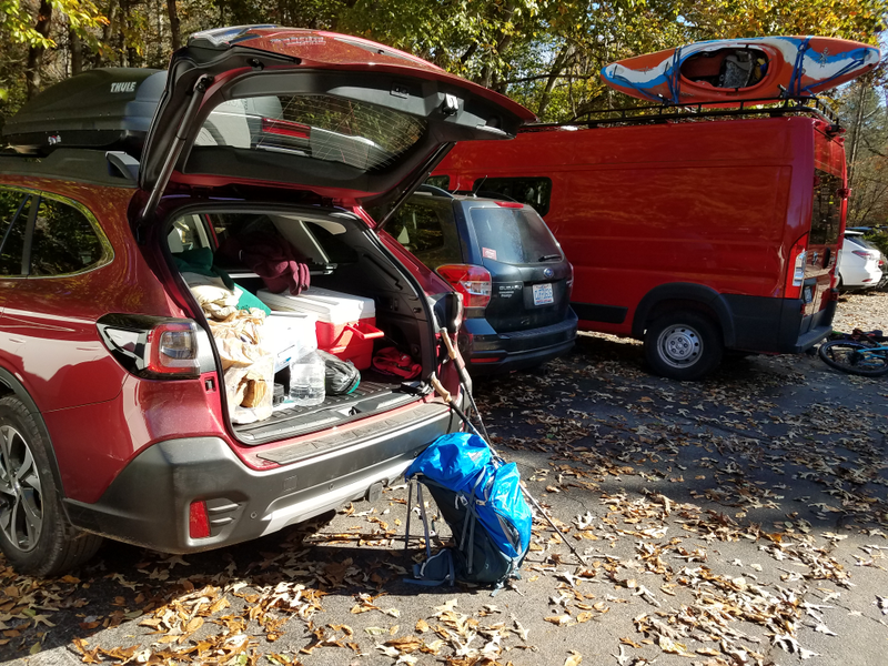 Parked next to a sweet adventure van just before starting a hike. Note that we are still loaded with plenty of firewood in the car on day two.
